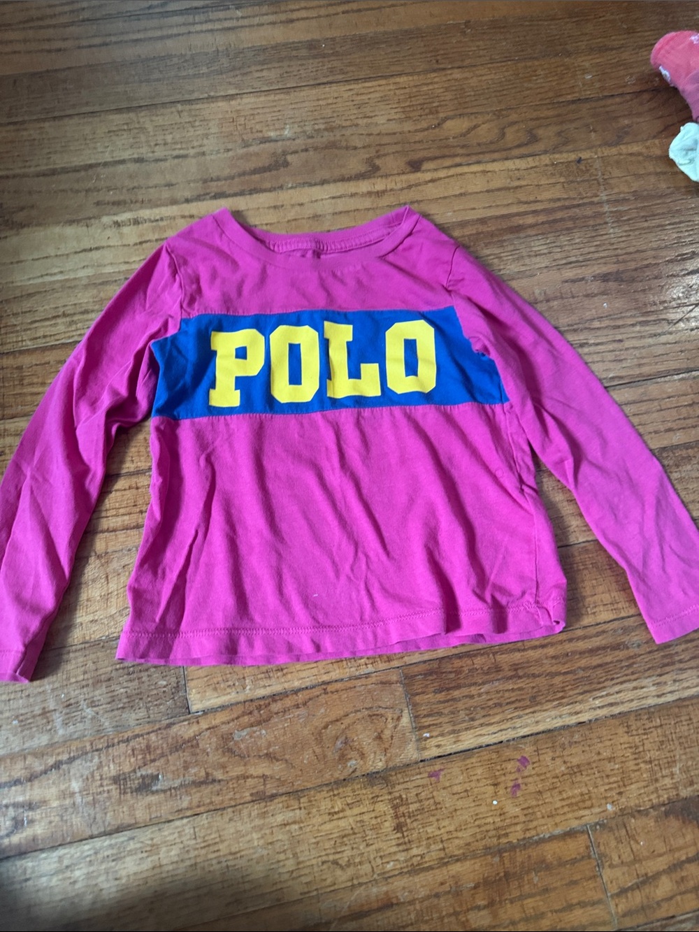 Polo by Ralph Lauren Pink Long-Sleeve Tee with Blue Chest Panel & Yellow Logo